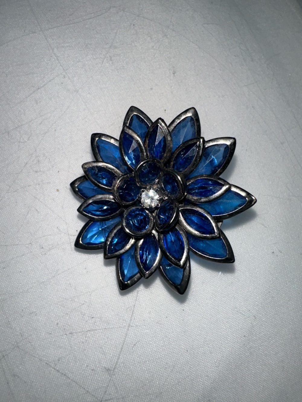 Blue Flower Crystal Brooch